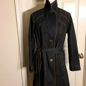 Nine West Denim Trench Coat w/ Faux Fur Co…